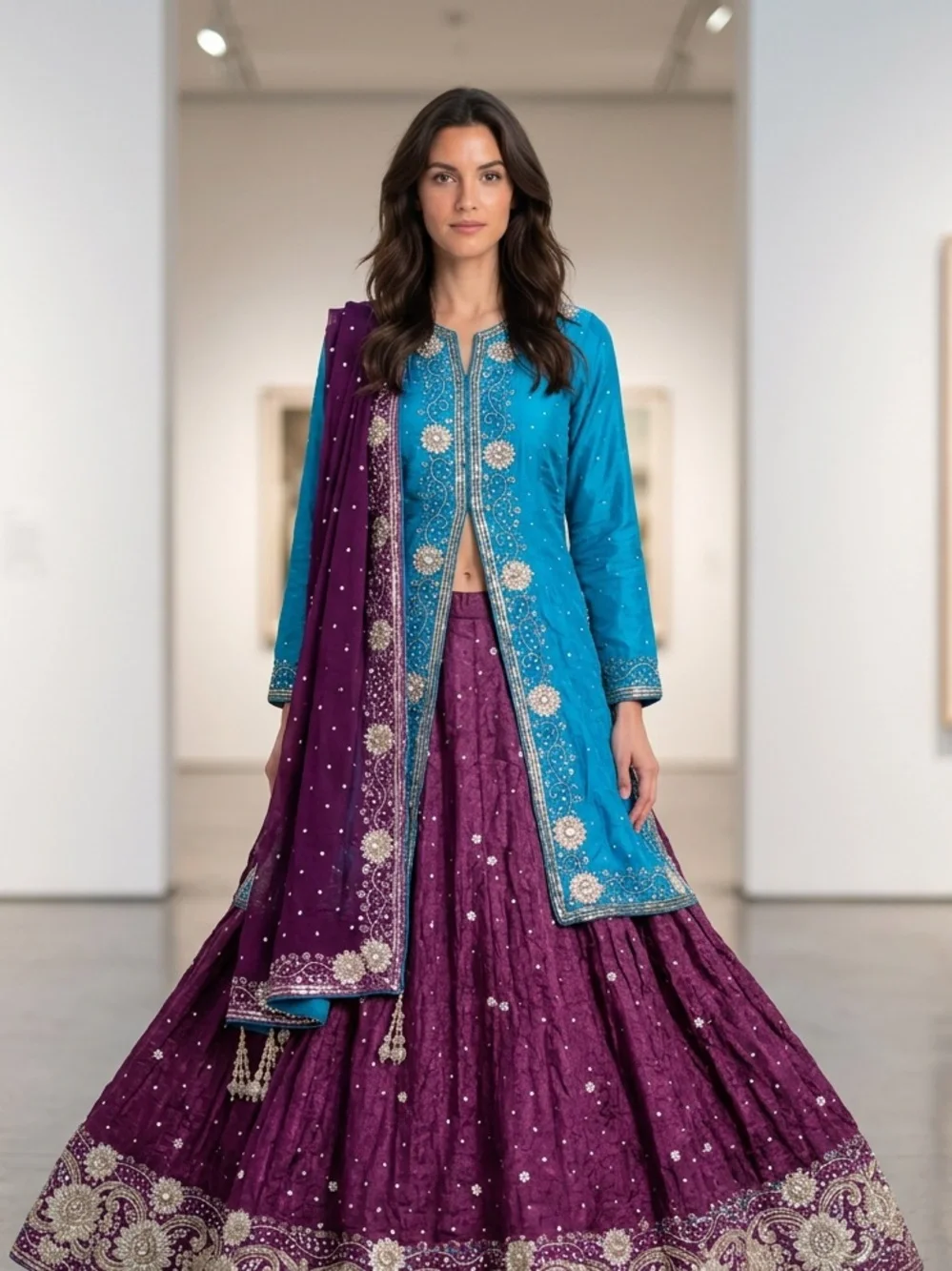 Blue & Purple Embellished Women's Lehenga Set
